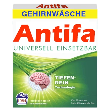Waschpulverpackung "Antifa Gehirnwäsche"